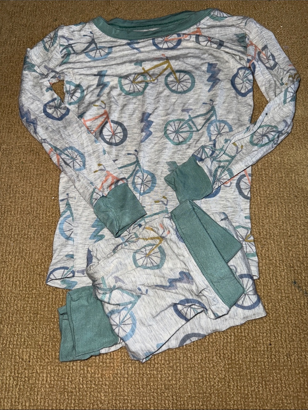 Little Sleepies Kids Bicycle Pajama Top in Heather Gray with Teal Trim